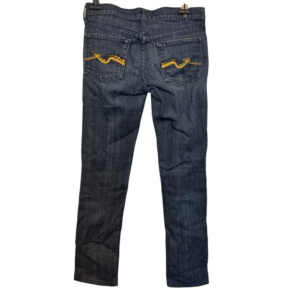 7 For All Mankind Womens Roxanne Jeans Size 26 Slim Fit Dark Wash Embroidered Ba